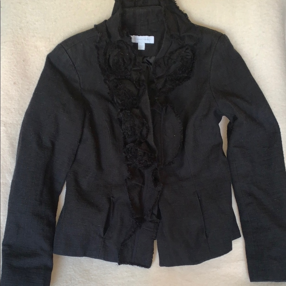 New York & Co Black Knit Blazer Jacket Flowers Women’s Size Medium